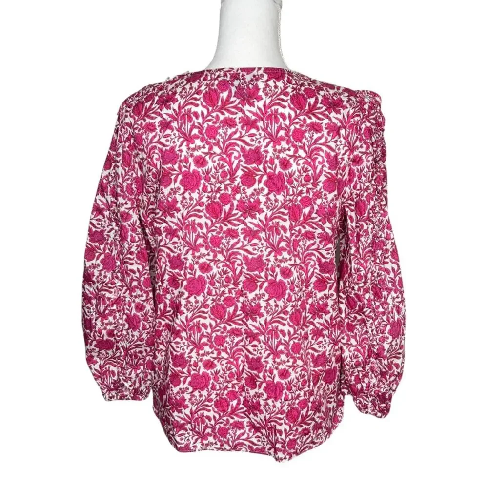 J Crew Liberty Fabric Blouse Top Womens Pink Sambourne Floral Ruffle Sleeve SM